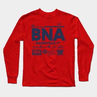 Vintage Nashville BNA Airport Code Travel Day Retro Travel Tag Red Long Sleeve T-Shirt